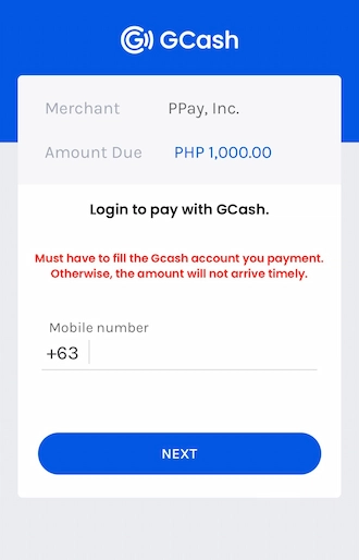 Step 3: Enter your mobile number to log in to your GCash account. 